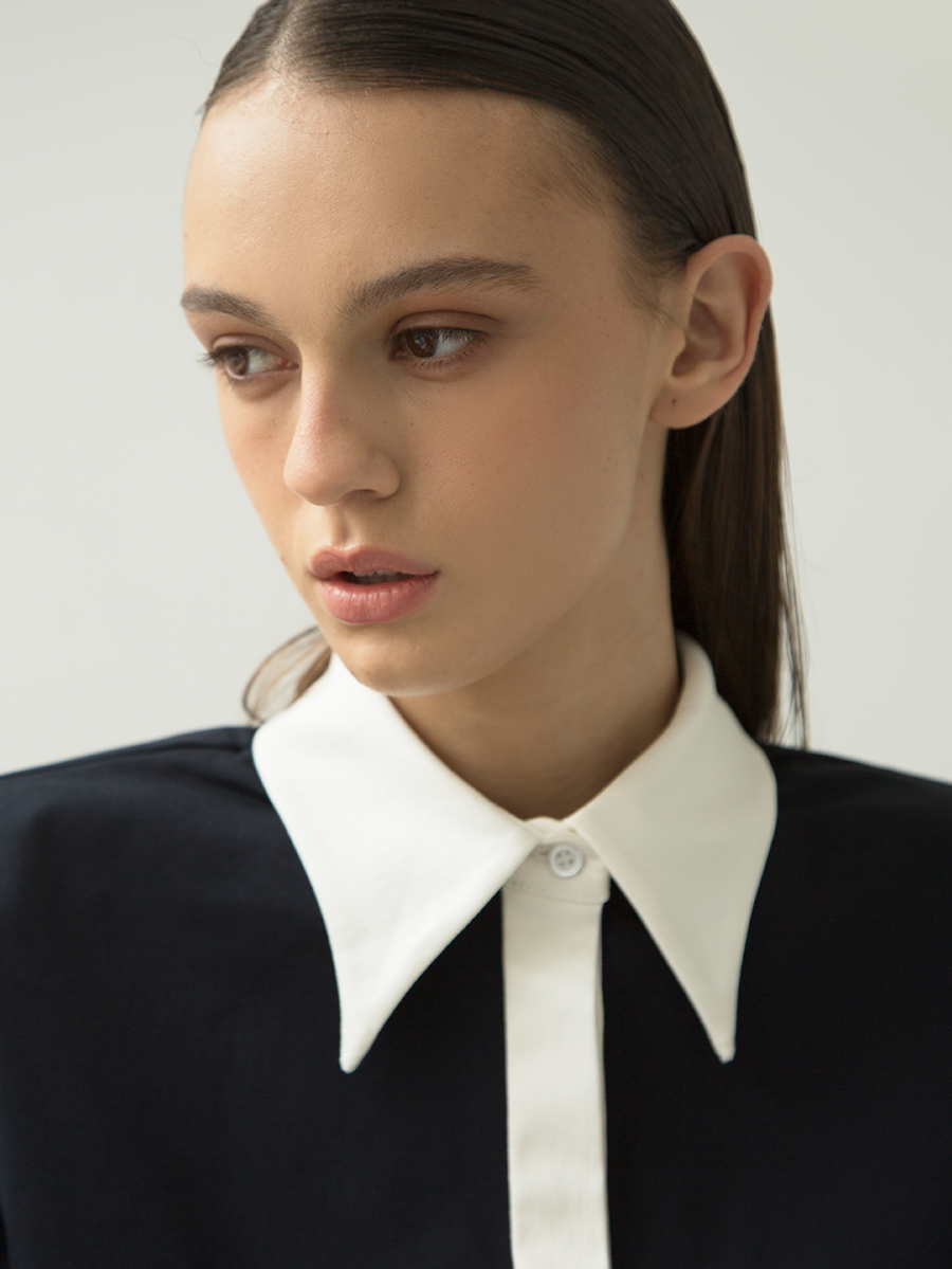 Color-blocked Blouse in cotton / navy